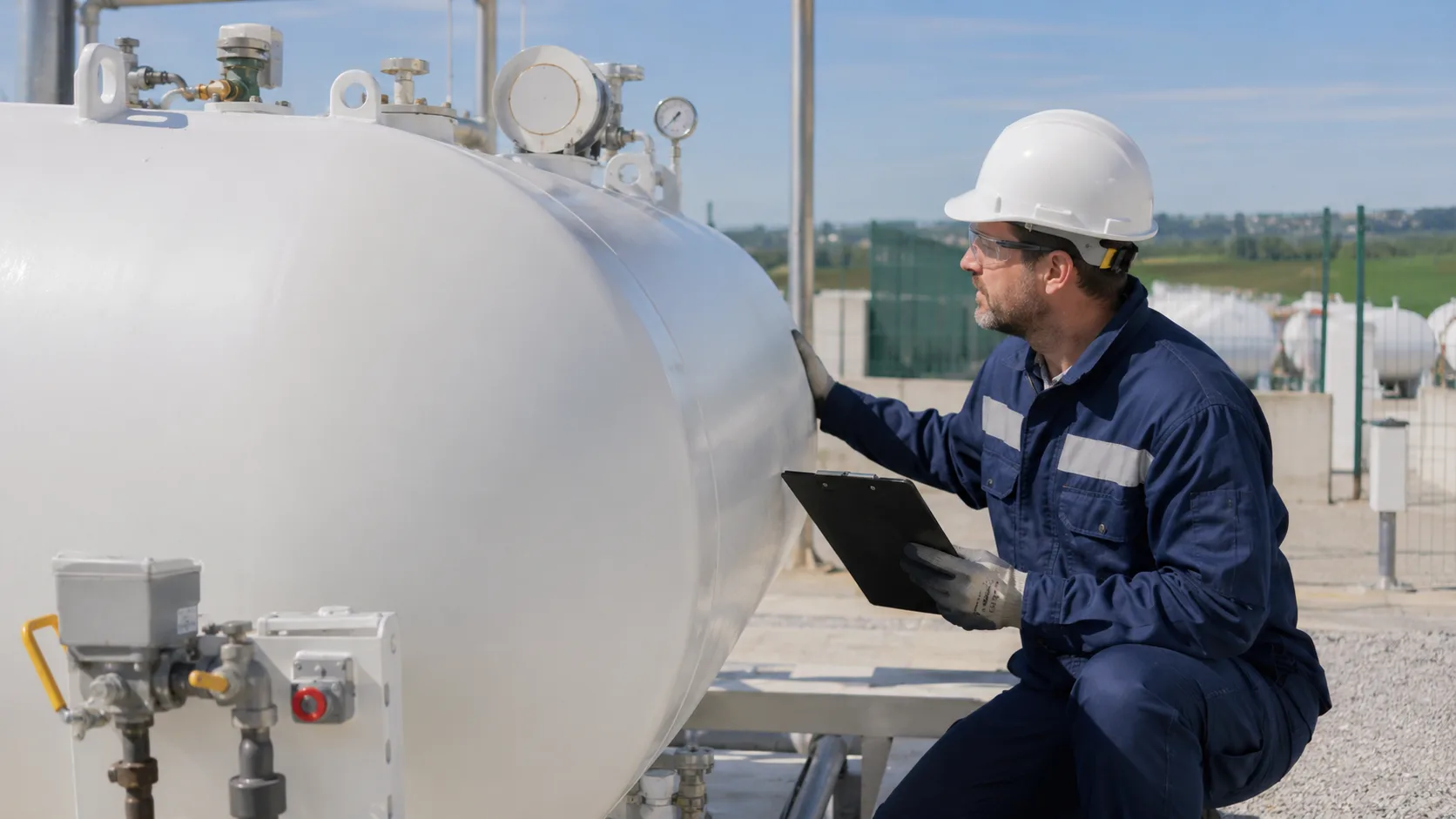 Technicien SBI en inspection d'un réservoir GPL